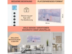 Klarstein Wonderwall Air Art Smart Infrarotheizung 120x60 cm 700 W Wandinstallation App-Steuerung Motiv Sonnenaufgang Weiß