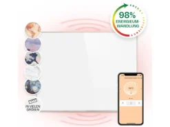Klarstein Wonderwall Smart Infrarotheizung 100x120 cm Smart-Steuerung App Wandmontage LED-Display 1200 W Wochentimer IP24 Weiß