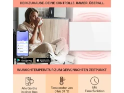 Klarstein Wonderwall Smart Infrarotheizung 60x100 cm Smart-Steuerung App Wandmontage LED-Display 600 W Wochentimer IP24 Weiß