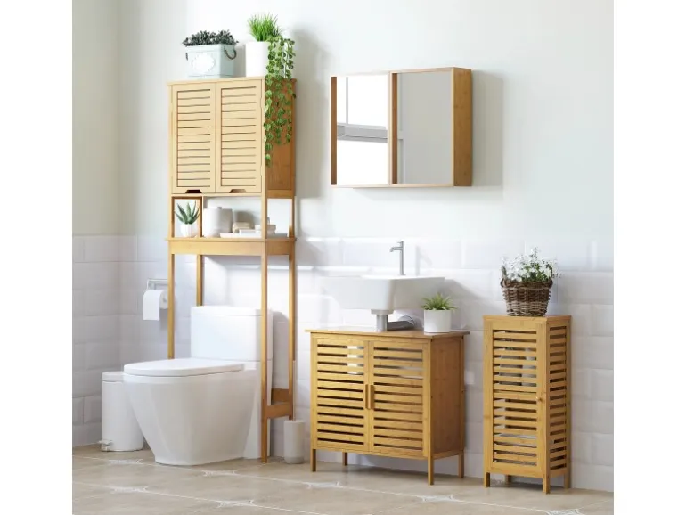 Kleankin Badschrank mit Lamellentür 2 Fächern 30 x 19,9 x 70 cm