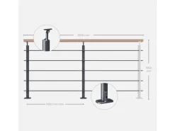 Kordo Geländerset 2m Alu Anthrazit Handlauf Buche Bodenbefestigung Opalu