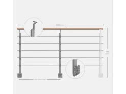 Kordo Geländerset 2m Alu Grau Handlauf Buche Seitliche Befestigung Opalu