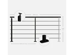 Kordo Geländerset 2m Alu Schwarz Handlauf Alu Bodenbefestigung Initio