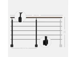 Kordo Geländerset 2m Alu Schwarz Handlauf Kebony Seitliche Befestigung Opalu