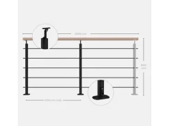Kordo Geländerset 2m Alu Schwarz Handlauf Buche Bodenbefestigung Opalu