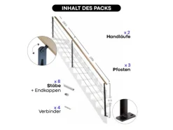Kordo Treppengeländerset 4m Stahl Schwarz Handlauf Buche Universo