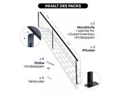 Kordo Treppengeländerset 4m Stahl Schwarzen Metall Handlauf Universo