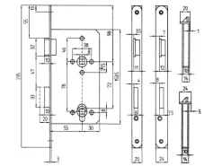Korridorschloss für Profilzylinder stumpf DIN rechts Silber lackiert