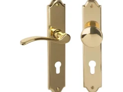 Langschildgarnitur Lori Messing Poliert Wohnungseingangstüren Anschlag Rechts