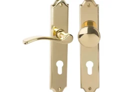 Langschildgarnitur "Lucia-LS" Wohnungseingangstüren Messing Pol. Ausr. Rechts