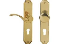 Langschildgarnitur "Neal-LS" Wohnungseingangstüren Messing Poliert DIN Links