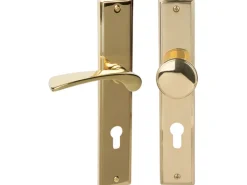 Langschildgarnitur "Nelson-LS" Wohnungseingangstüren Messing Poliert DIN Rechts