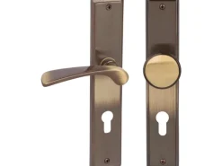 Langschildgarnitur "Nelson-LS" Wohnungseingangstüren Messing Brüniert DIN rechts