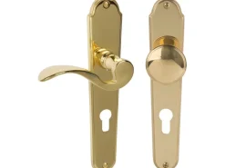 Langschildgarnitur "Panda-LS" Wohnungseingangstüren Messing Poliert DIN Rechts