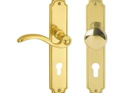 Langschildgarnitur "Rebeca-LS" Wohnungseingangstüren Messing Poliert DIN Rechts