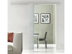 Levidor Glasschiebetür Komplettset 65 x 205 cm Klarglas Aluminium mit Griffmuschel und SoftClose