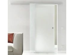 Levidor Glasschiebetür Komplettset 65 x 205 cm Satiniert Aluminium mit Griffmuschel