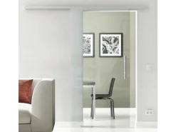 Levidor Glasschiebetür Komplettset 102,5 x 205 cm Klarglas Aluminium mit Stangengriff und SoftClose