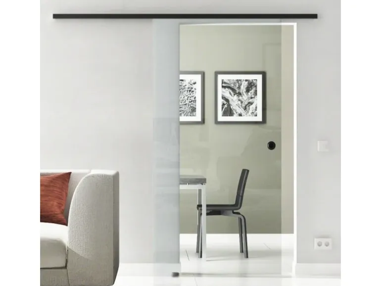 Levidor Glasschiebetür Komplettset 65 x 205 cm Klarglas Schwarz mit Griffmuschel und SoftClose