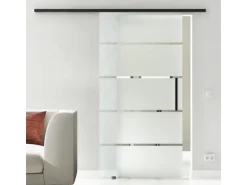 Levidor Glasschiebetür Komplettset 102,5 x 205 cm Berlin Schwarz mit Stangengriff