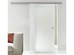 Levidor Glasschiebetür Komplettset 65 x 205 cm Satiniert Edelstahl mit Griffmuschel und SoftClose