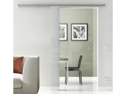 Levidor Glasschiebetür Komplettset 65 x 205 cm Klarglas Edelstahl mit Griffmuschel und SoftClose