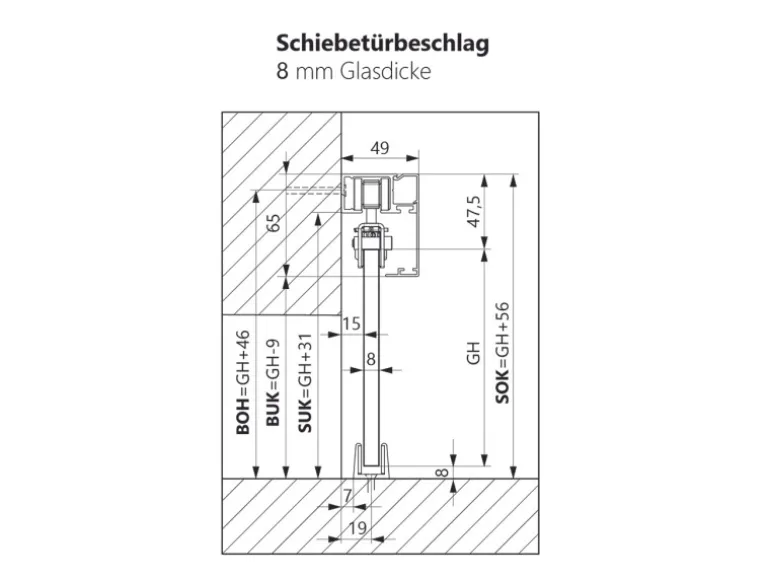 Levidor Glasschiebetür Komplettset 65 x 205 cm Klarglas Schwarz mit Griffmuschel