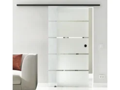 Levidor Glasschiebetür Komplettset 77,5 x 205 cm Berlin Schwarz mit Griffmuschel und SoftClose