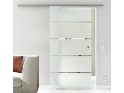 Levidor Glasschiebetür Komplettset 102,5 x 205 cm Berlin Edelstahl mit Griffmuschel und SoftClose