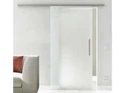 Levidor Glasschiebetür Komplettset 102,5 x 205 cm Satiniert Edelstahl mit Stangengriff und SoftClose