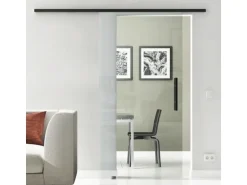 Levidor Glasschiebetür Komplettset 90 x 217,5 cm Klarglas Schwarz mit Stangengriff und SoftClose