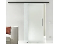 Levidor Glasschiebetür Komplettset 102,5 x 205 cm Satiniert Schwarz mit Stangengriff und SoftClose