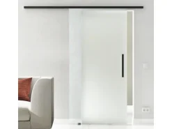 Levidor Glasschiebetür Komplettset 102,5 x 205 cm Satiniert Schwarz mit Stangengriff