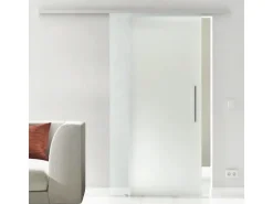 Levidor Glasschiebetür Komplettset 102,5 x 217,5 cm Satiniert Aluminium mit Stangengriff und SoftClose