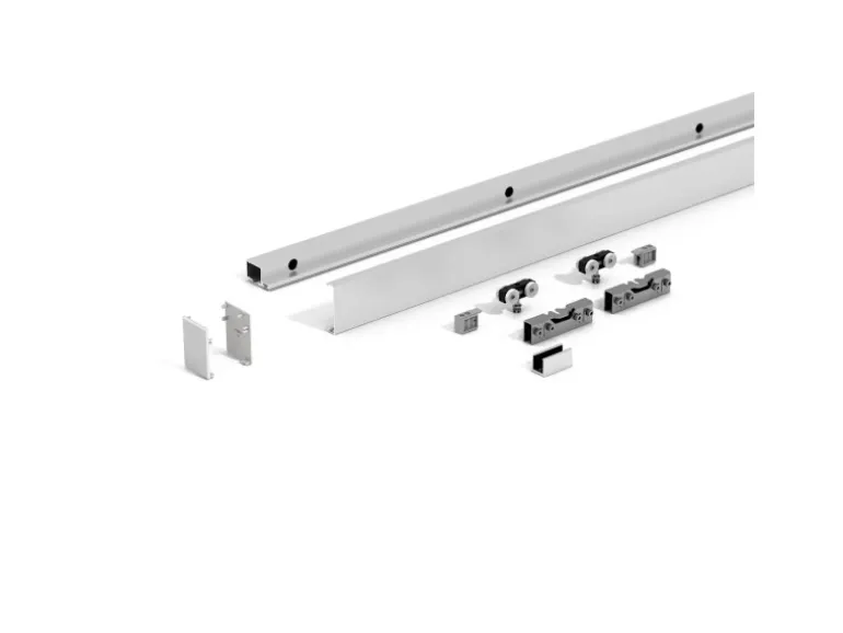 Levidor Glasschiebetür Komplettset 102,5 x 217,5 cm Satiniert Aluminium mit Stangengriff und SoftClose