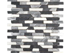 Marmormosaik Black Grey White Mix Brick 28,5 cm x 30,5 cm