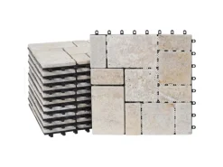 MCW Steinfliese K70 Bodenfliese Steckfliese Balkon/Terrasse Naturstein 11x Je 30x30cm - 1m² Weiß