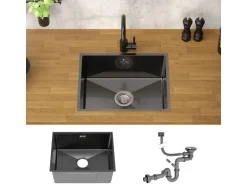 ML-Design Spülbecken Edelstahl 50x40 cm Anthrazit Eckig 1 Becken mit Siphon