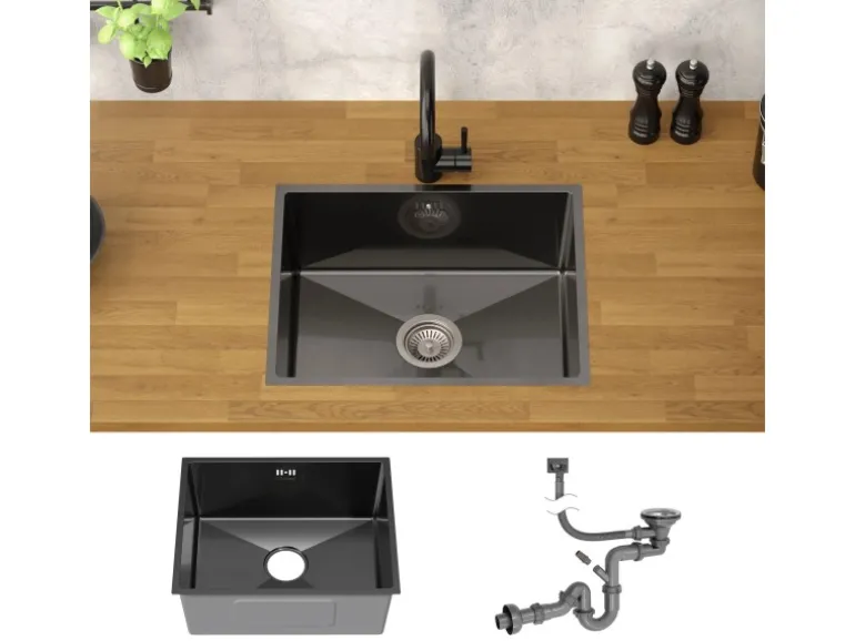 ML-Design Spülbecken Edelstahl 50x40 cm Anthrazit Eckig 1 Becken mit Siphon