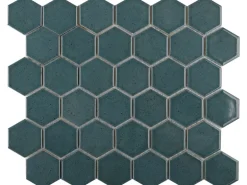 Mosaikmatte Castello Hexagon Keramik Dunkelblau 32 cm x 28 cm