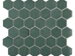 Mosaikmatte Castello Hexagon Keramik Dunkelgrün 32 cm x 28 cm