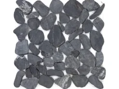 Mosaikmatte Flusskiesel Flach Schwarz Matt 30 cm x 30 cm