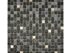 Mosaikmatte Marmor Glas Schwarz mit Edelstahl 29,7 cm x 29,7 cm
