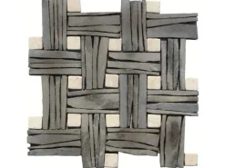 Mosaikmatte Naturstein Black Slate und Beige Marble 30 cm x 30 cm