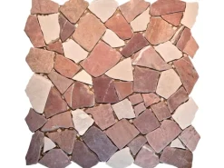 Mosaikmatte Polygonal Rosso Verona bianco 30 cm x 30 cm