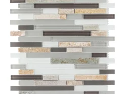 Mosaikmatte Quarzit & Glas Beige-Black-Grey Brick 30 cm x 30 cm