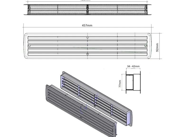 MS Beschläge Türgitter Nußbaum Lüftungsgitter Kunststoff Raumbelüftung
