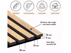 NOEL & MARQUET NMC SELITSTYLE 3D Akustikpanel Lamellenwand Holzoptik Eiche hell 240 x 56,5 cm 2400 mm x 565 mm x 19 mm 1,356 m2 Beige