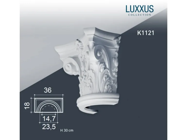 ORAC DECOR K1121 LUXXUS halbes Kapitell für Stuck Halbsäule Wand-Dekor-Element 36 cm x 30 cm x 18 cm Weiß