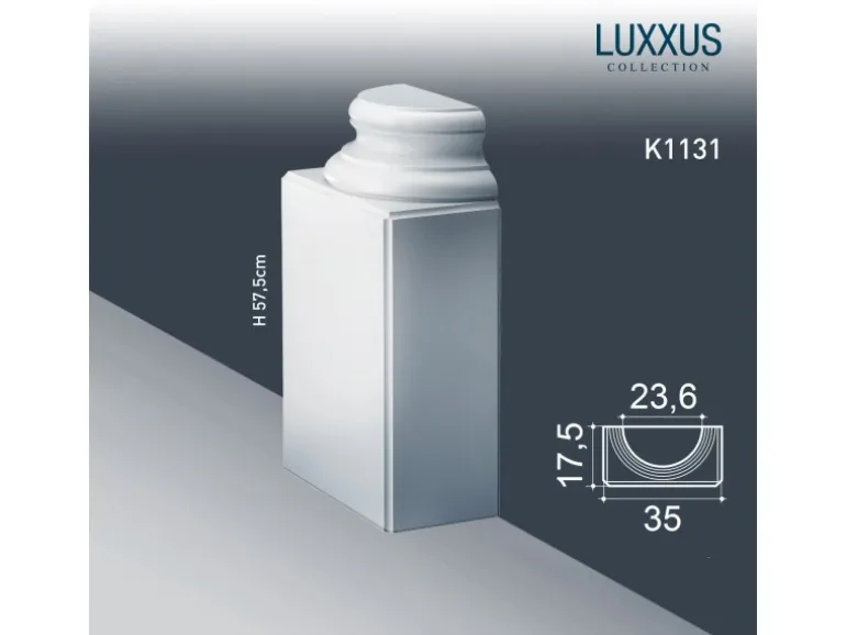 ORAC DECOR K1131 LUXXUS halber Sockel für Stuck Halbsäule Wand-Dekor-Element 35 cm x 57,5 cm x 17,5 cm Weiß